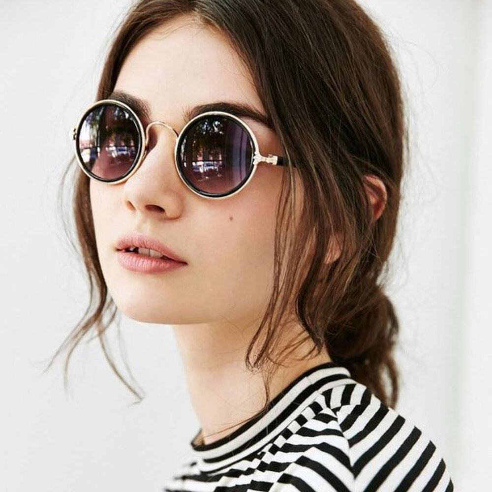 Round Rainbow MIRROR Sunglasses Clear Frames GLAM Fairygoth Hippie John Lennon